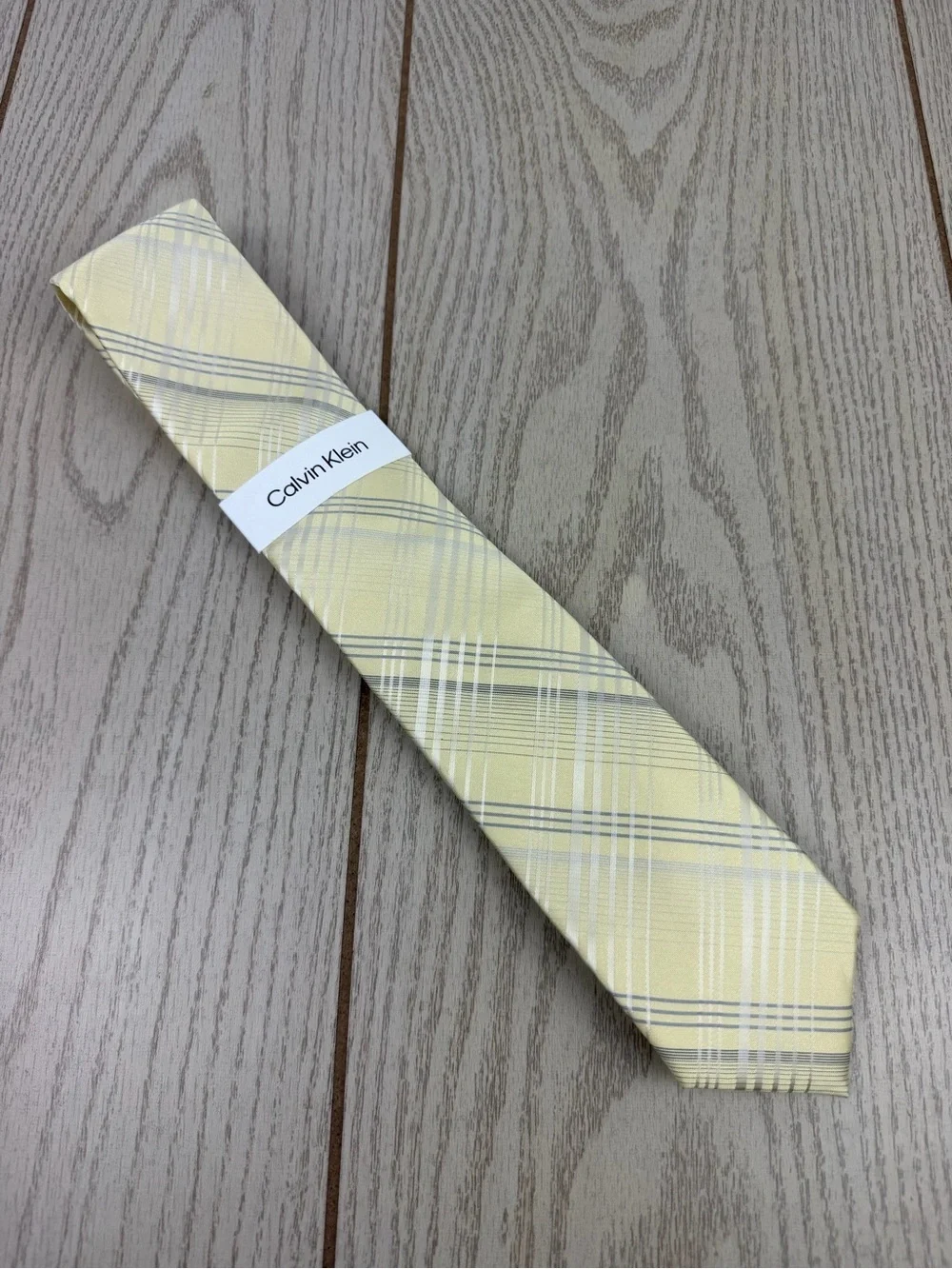 860 Calvin Klein Tie Yellow Plaid 700 CK21100301 Silk Poly Blend MSRP $69.50